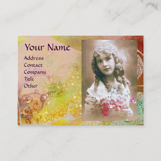 WAVES MONOGRAM FOTO TEMPLATE roze geel bruin Visitekaartje (Voorkant)