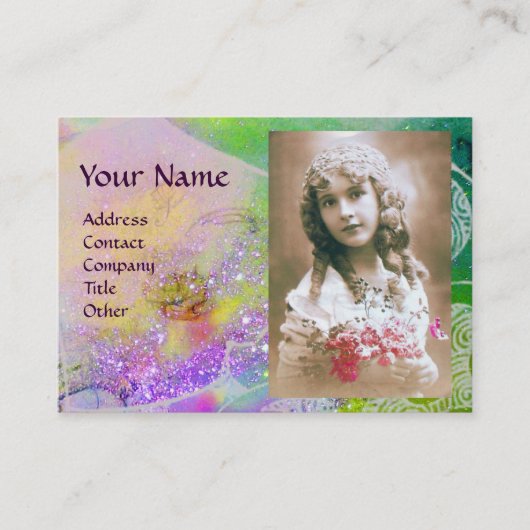 WAVES MONOGRAM FOTO TEMPLATE roze paars groen Visitekaartje (Voorkant)