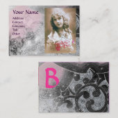 WAVES MONOGRAM FOTO TEMPLATE roze zwart wit Visitekaartje (Voorkant / Achterkant)