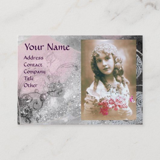 WAVES MONOGRAM FOTO TEMPLATE roze zwart wit Visitekaartje (Voorkant)