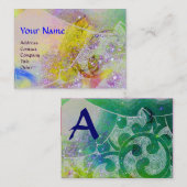 WAVES MONOGRAM, heldergeel groen blauw paarse Visitekaartje (Voorkant / Achterkant)