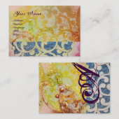 WAVES MONOGRAM, levendig, geel blauw Visitekaartje (Voorkant / Achterkant)