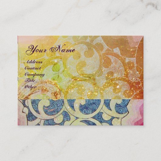 WAVES MONOGRAM, levendig, geel blauw Visitekaartje (Voorkant)