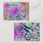 WAVES MONOGRAM, levendig, roze blauw paars Visitekaartje (Voorkant / Achterkant)