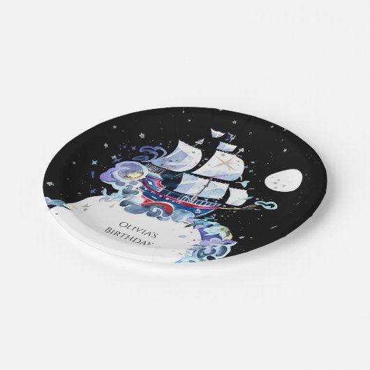 Waves of Fun Pirate Verjaardag Papieren Bordje (Gekanteld)