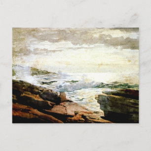 Waves op een Rocky Coast, kunstwerk van Winslow Ho Briefkaart