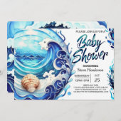 Waves Printable Baby shower Kaart (Voorkant / Achterkant)