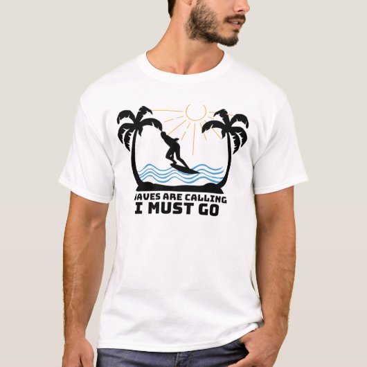  Waves roepen dat ik moet gaan Surven palmboom T-shirt (Voorkant)