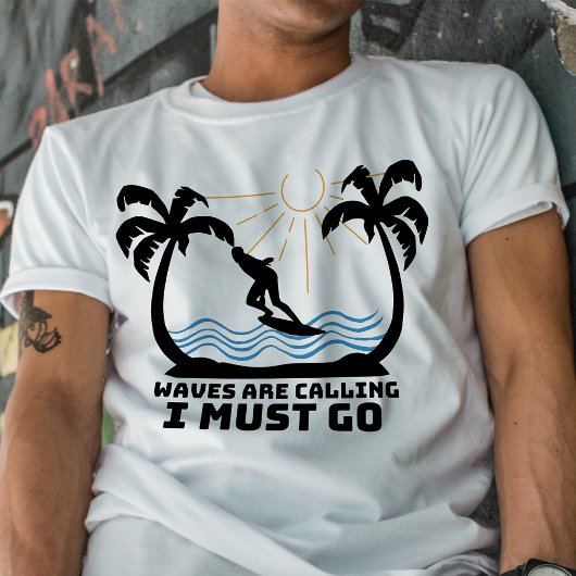  Waves roepen dat ik moet gaan Surven palmboom T-shirt