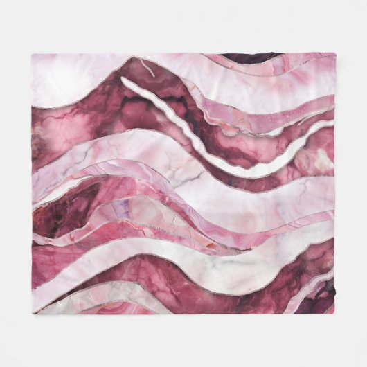 Waves - Roze Marmer Abstract Fleece Deken (Voorkant (Horizontaal))