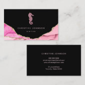 Waves roze zeepaardontwerp op zwart visitekaartje (Voorkant / Achterkant)
