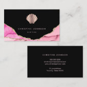 Waves roze zeeschelp ontwerp op zwart visitekaartje (Voorkant / Achterkant)