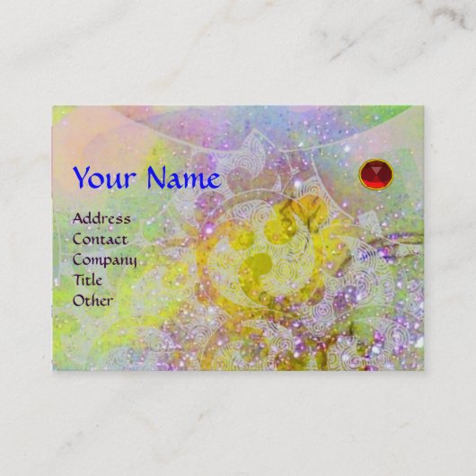 WAVES RUBY MONOGRAM, heldergeel groen blauw roze Visitekaartje (Voorkant)