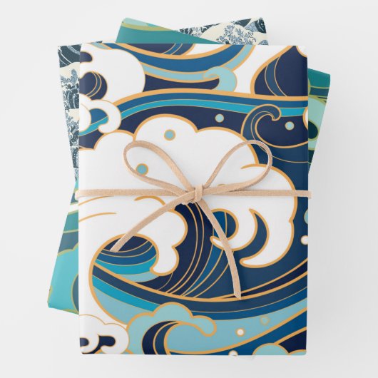 Waves Series Wrapping Paper Flat Sheet Set van 3 (In situ)