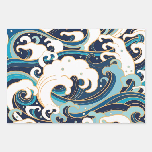Waves Series Wrapping Paper Flat Sheet Set van 3 (Voorkant)