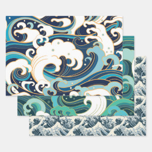 Waves Series Wrapping Paper Flat Sheet Set van 3
