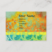 WAVES Sinaasappel Geel Blauw Swirls in Gouden Spar Visitekaartje (Voorkant)