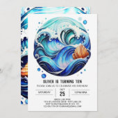 Waves Sky Blue Kids Verjaardag Kaart (Voorkant / Achterkant)