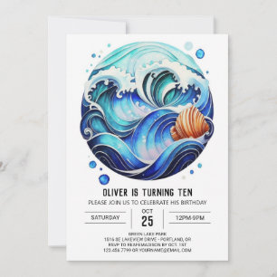 Waves Sky Blue Kids Verjaardag Kaart