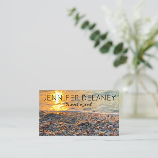 Waves Sunset Seashells Foto Reizen Sociaal Icoon Q Visitekaartje (Staand voorkant)
