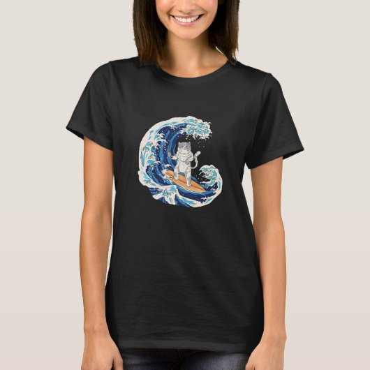 Waves Surf Cat Sushi Japan Sport Surfer T-shirt (Voorkant)
