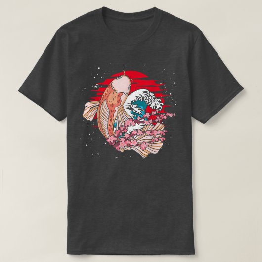 Waves Taisho Sanke Fish Pond Sakura Nishikigoi Koi T-shirt (Design voorkant)