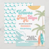 Waves Vier Dagen Retro Surf Strand 4e Verjaardag Kaart (Voorkant / Achterkant)