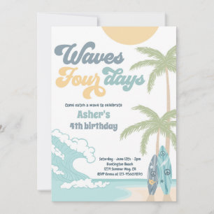 Waves Vier Dagen Retro Surf Strand 4e Verjaardag Kaart