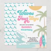 Waves Vier Dagen Retro Surf Strand 4e Verjaardag Kaart (Voorkant / Achterkant)