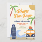 Waves Vier Dagen Strand Surf 4e Verjaardagsfeest Kaart (Voorkant)