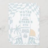 Waves Vier Dagen Surf Surfen 4e Verjaardagsfeest Kaart (Voorkant / Achterkant)