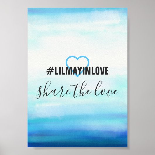 Waves Waterverf Blue Hashtag-kaarten Poster (Voorkant)