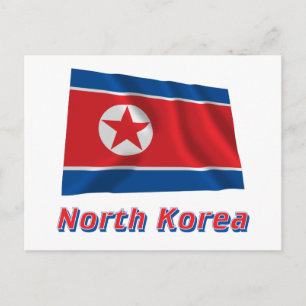 Wavevlag Noord-Korea met naam Briefkaart