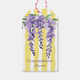 Wavevy strepen met paarse bloemen voor haar Cadeaulabel