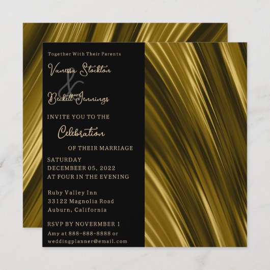 Wavey Gold Wedding Uitnodiging (Voorkant / Achterkant)