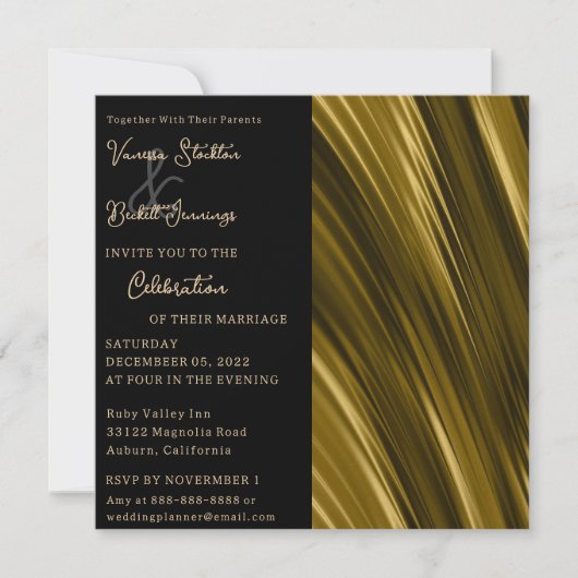 Wavey Gold Wedding Uitnodiging (Voorkant)