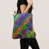 Wavey psychedelische veelkleurige lijnen tote bag (Dichtbij)