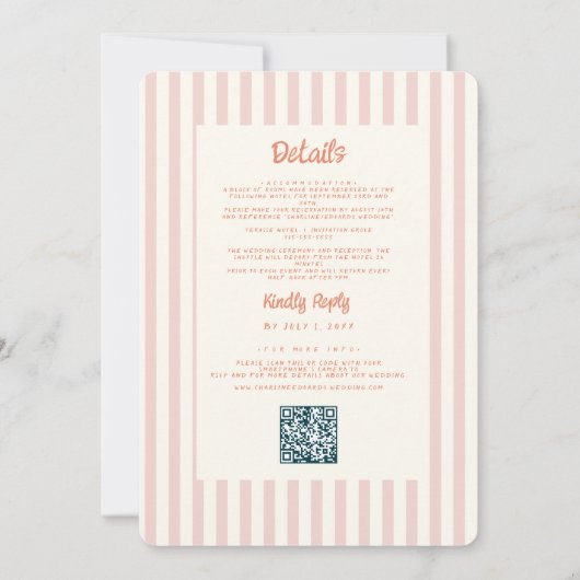 Wavige roze en rode handgeschreven trouw-QR-code Kaart (Achterkant)