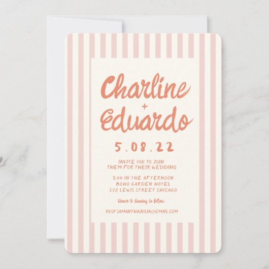 Wavige roze en rode handgeschreven trouw-QR-code Kaart (Voorkant)