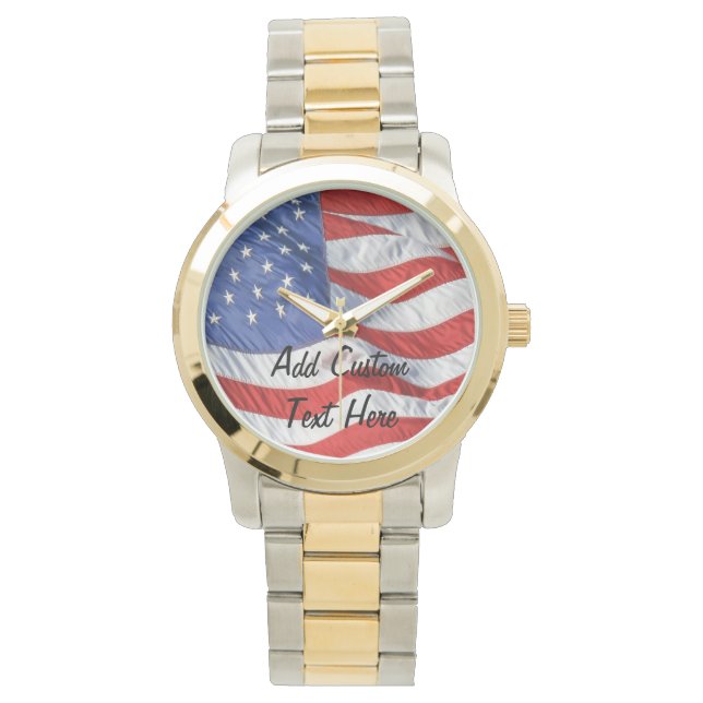 Waving American Flag gepersonaliseerd Mannen Horloge (Voorkant)