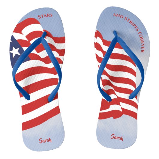 Waving American Flag Stars Stripes Forever Graphic Teenslippers (Voetbed)