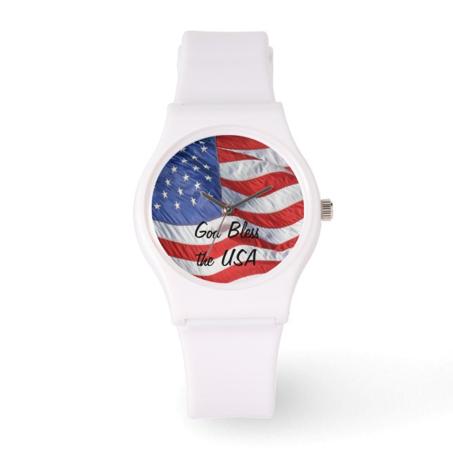 Waving Amerikaanse vlag gepersonaliseerd Horloge (Voorkant)