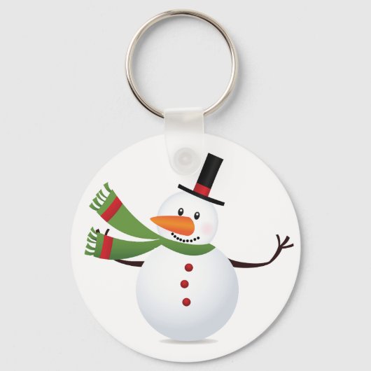 Waving Carrot Nose Snowman Button Sleutelhanger (Voorkant)