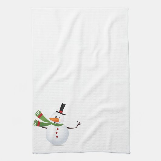 Waving Carrot Nose Snowman Kitchen Towel Theedoek (Verticaal)