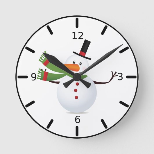 Waving Carrot Nose Snowman Round Clock Ronde Klok (Voorkant)