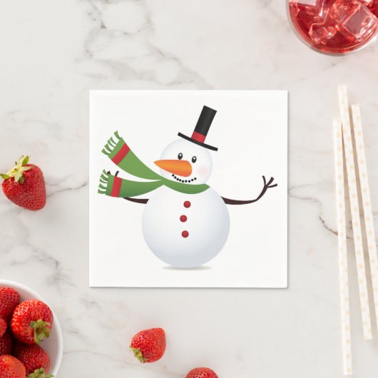 Waving Carrot Nose Snowman Servetten (Insitu)