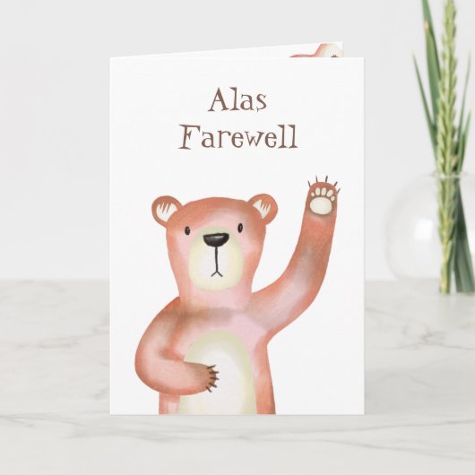 Waving Cute Waterverf Brown Teddy Bear Kaart (Voorkant)