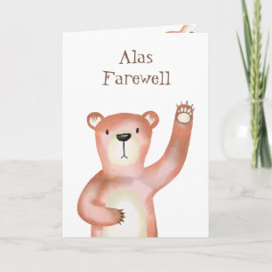Waving Cute Waterverf Brown Teddy Bear Kaart