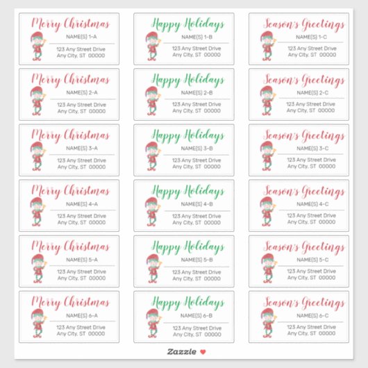 Waving Elf Kerstfeestdagen Adresetiketten Sticker (Vel)