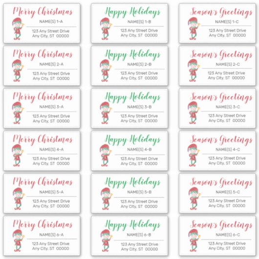 Waving Elf Kerstfeestdagen Adresetiketten Sticker (Voorkant)